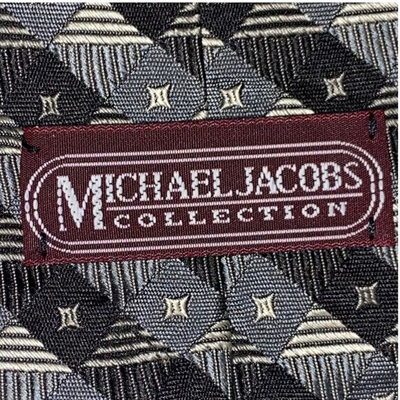 Michael Jacobs Collection Neck Tie Black Gray Geometric Silk USA 62x3.75 Suit - Picture 4 of 9